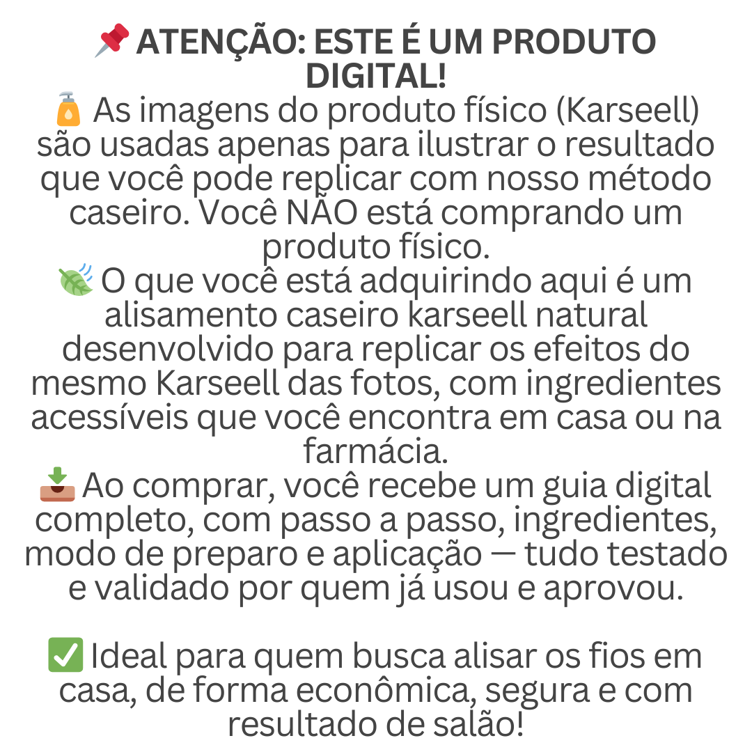 COMPRE 1 E LEVE 2 brindes-Óleo Karseell Alisante e Progressiva caseiro sem formol original - 10x liso Produto Digital*